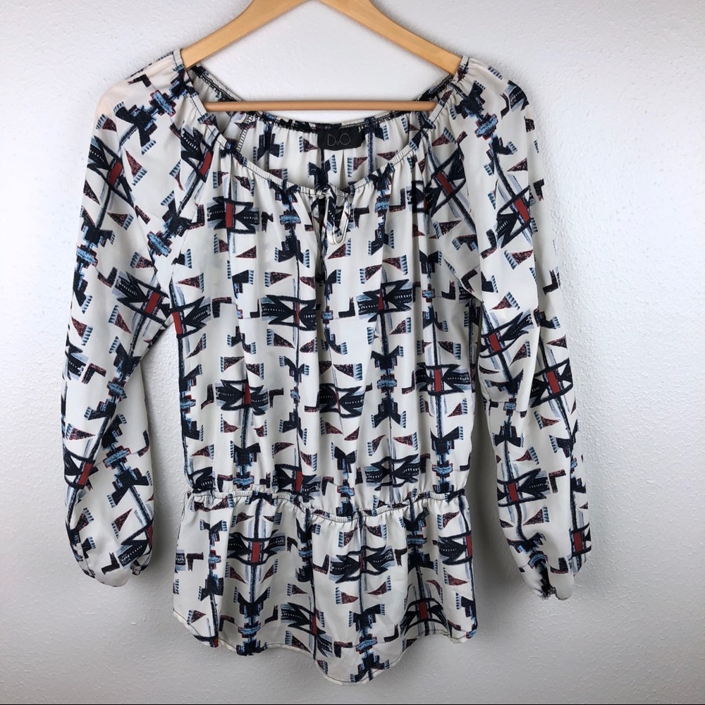 Duo Aztec Print Blouse with Peplum Style Waist